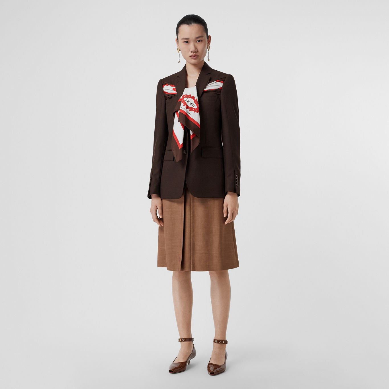 Silk Scarf Detail Wool Tailored Jacket